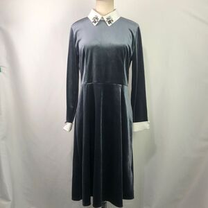 Belladonna Grey Velvet Dress with Beaded Collar